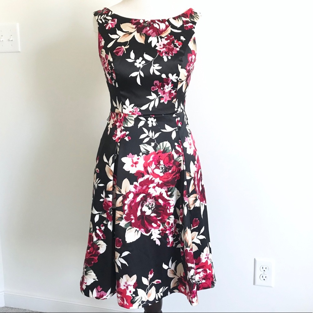 White House Floral Silky Fit and Flare Dress